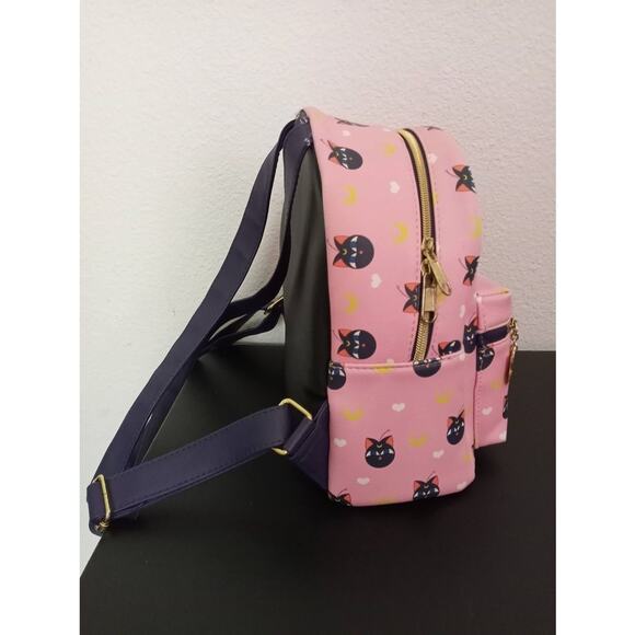 Loungefly Sailor Moon Backpack Luna P Cat Pink Mini Charm Faux Leather Pockets main image 9